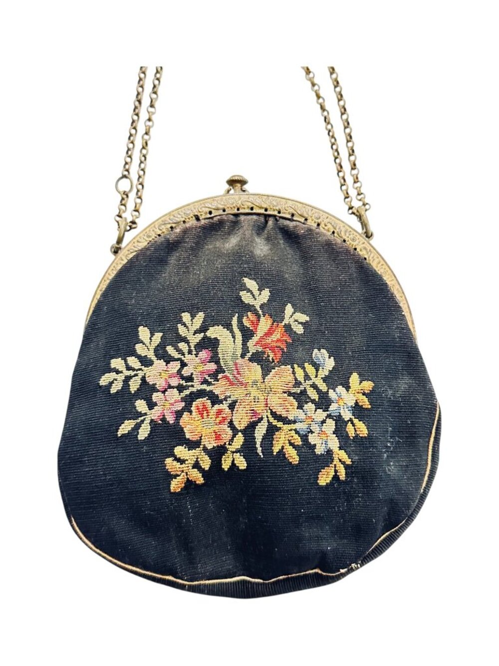 Antique 1920s Point de Beauvais floral embroidered evening bag with a chain stra - Picture 4 of 6
